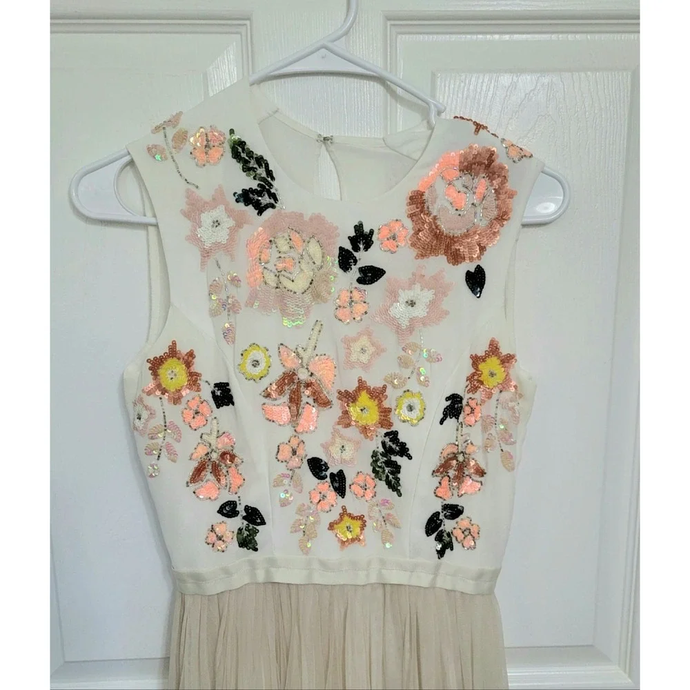Needle & Thread Trailing Floral Maxi Dress Cream Sequin Tulle Gown US Size 4 - Picture 3 of 10